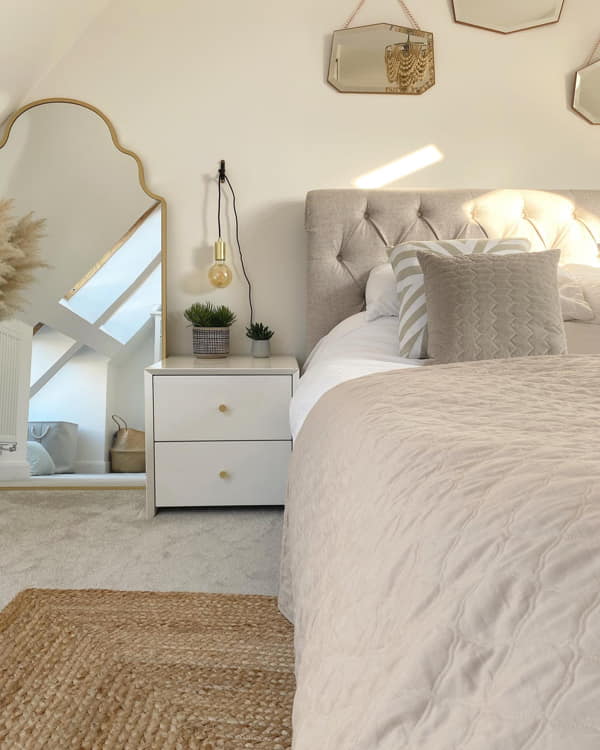 Tall Mirror on Side of the Bed and Smaller Mirrors over Headboard