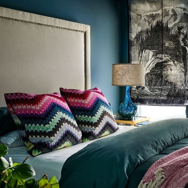 Eclectic Teal Blue Bedroom Design
