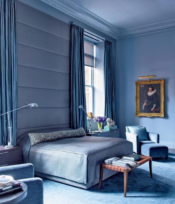 Floor to Ceiling Royal Blue Bedroom Design