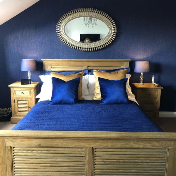 Indigo Accent Bedroom Wall with Matching Bedding